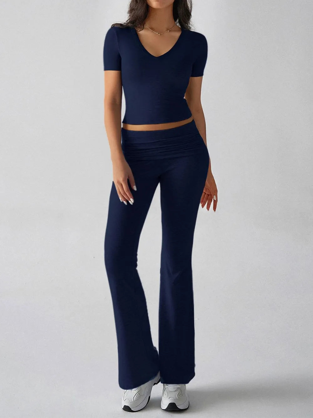 Devine V-Neck Top and Bootcut Leggings Set - Grace Beauty H&C 