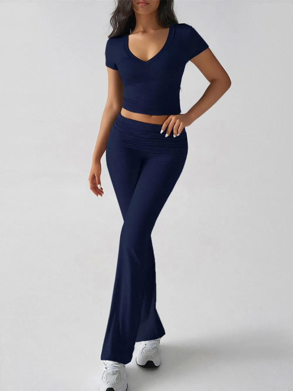 Devine V-Neck Top and Bootcut Leggings Set - Grace Beauty H&C 