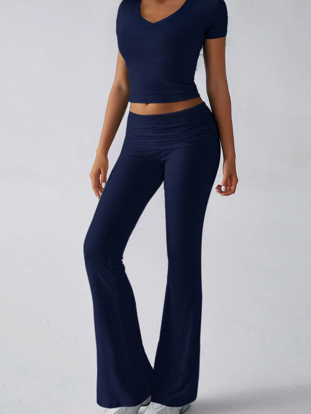 Devine V-Neck Top and Bootcut Leggings Set - Grace Beauty H&C 
