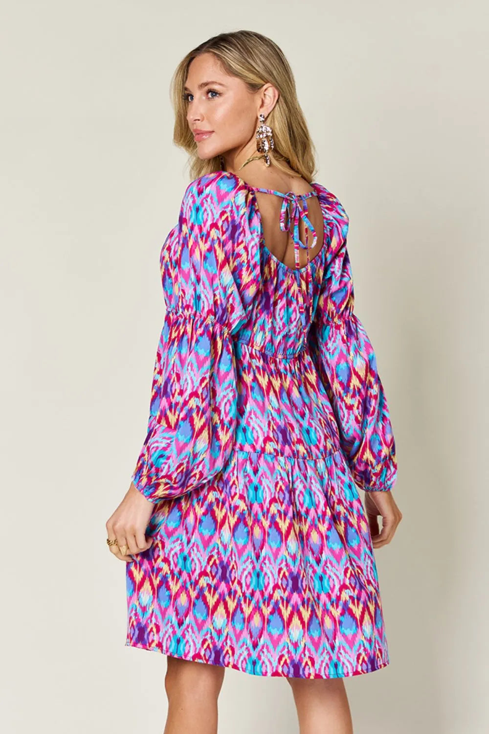 Double Take Full Size Printed Long Sleeve Dress - Grace Beauty H&C 