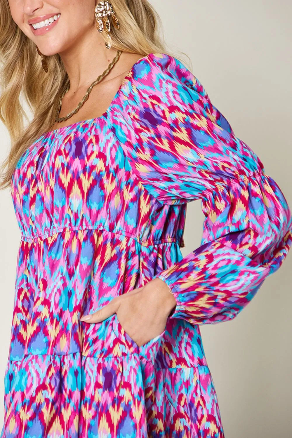 Double Take Full Size Printed Long Sleeve Dress - Grace Beauty H&C 