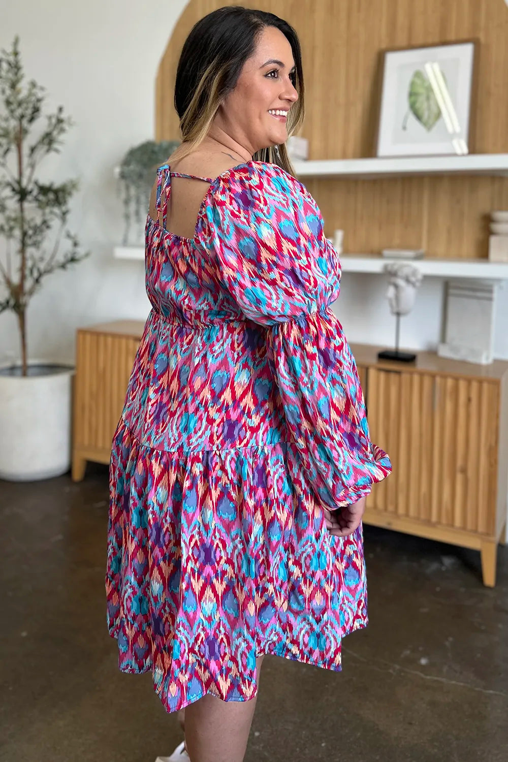 Double Take Full Size Printed Long Sleeve Dress - Grace Beauty H&C 
