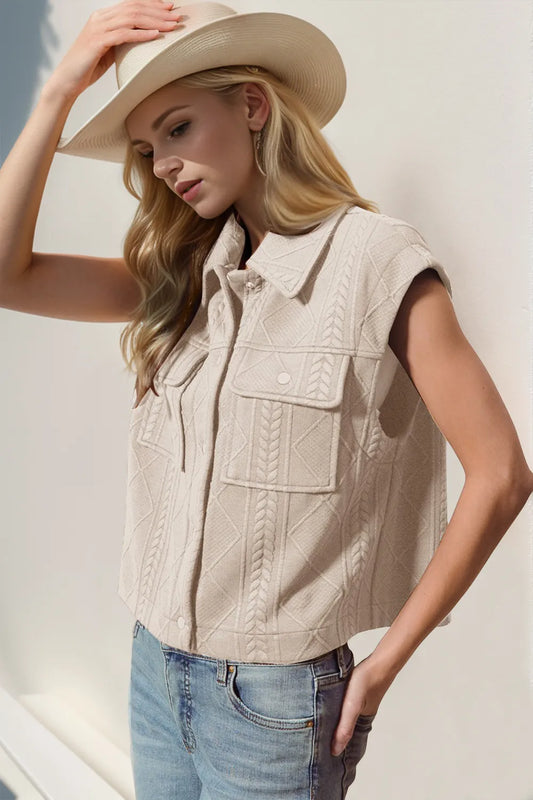 Double Take Snap Down Texture Crop Vest - Grace Beauty H&C 