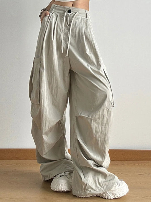 Drawstring Wide Leg Cargo Pants - Grace Beauty H&C 