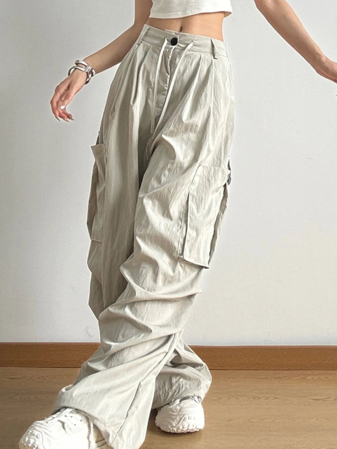 Drawstring Wide Leg Cargo Pants - Grace Beauty H&C 