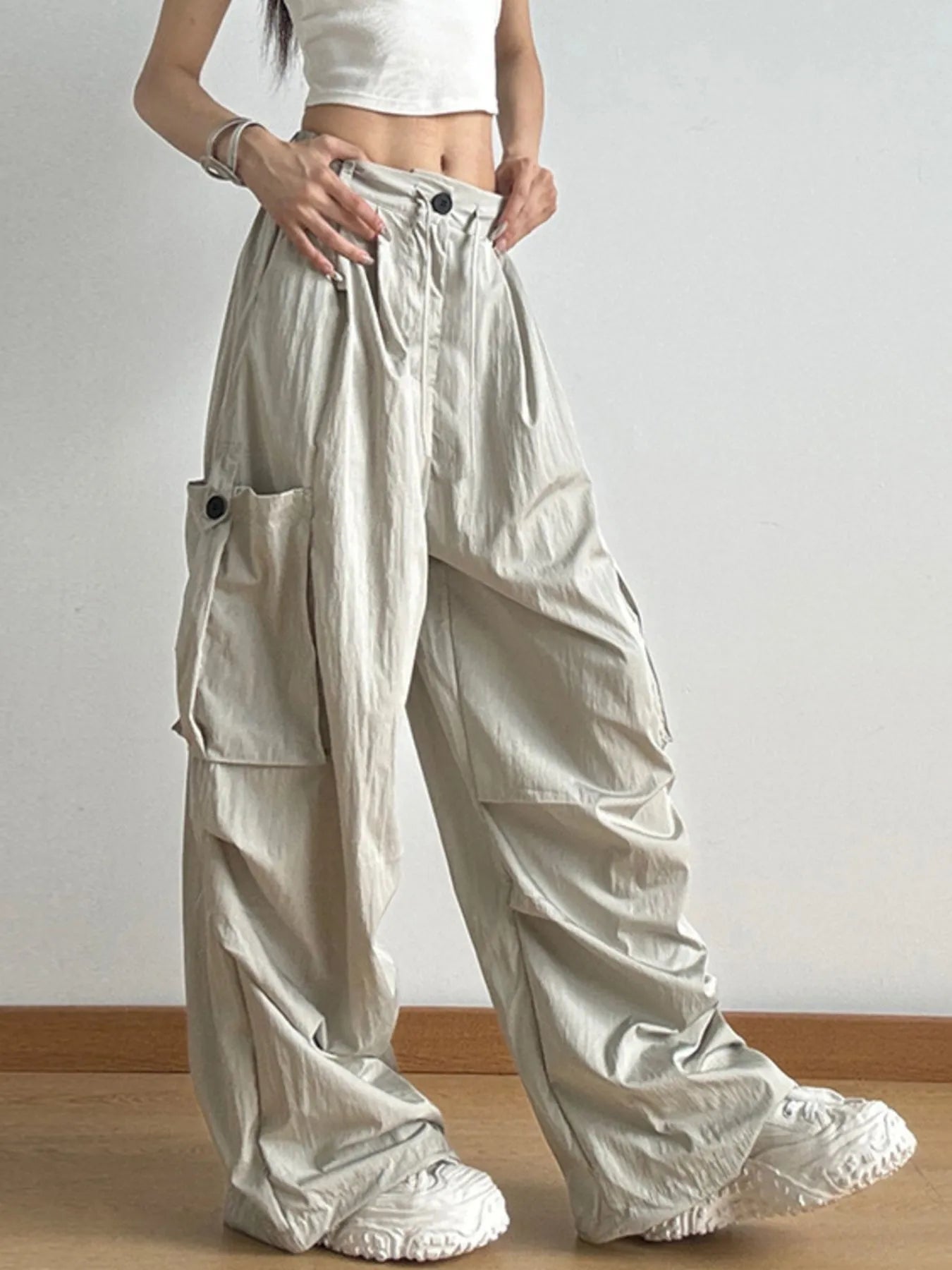 Drawstring Wide Leg Cargo Pants - Grace Beauty H&C 