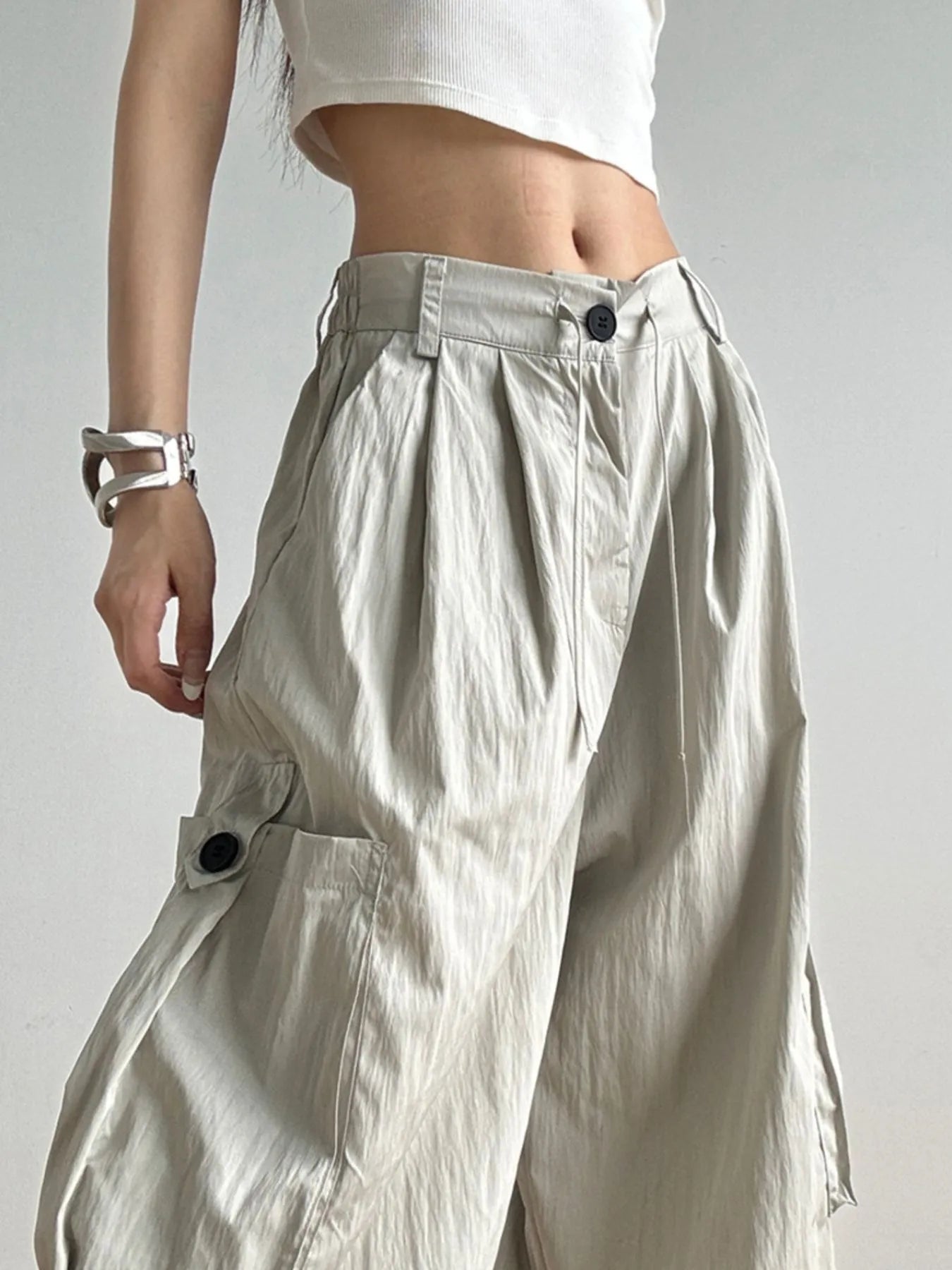 Drawstring Wide Leg Cargo Pants - Grace Beauty H&C 