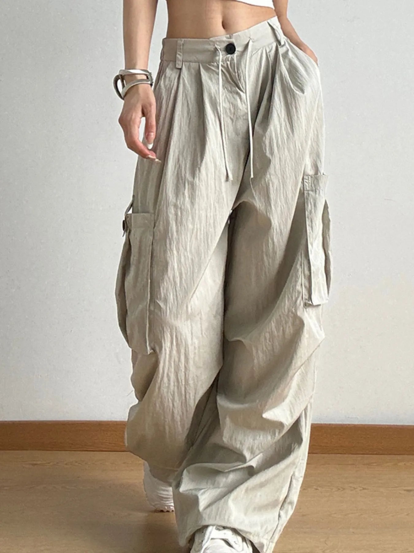 Drawstring Wide Leg Cargo Pants - Grace Beauty H&C 
