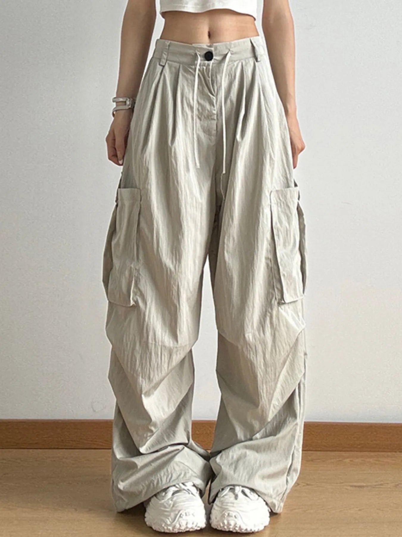 Drawstring Wide Leg Cargo Pants - Grace Beauty H&C 