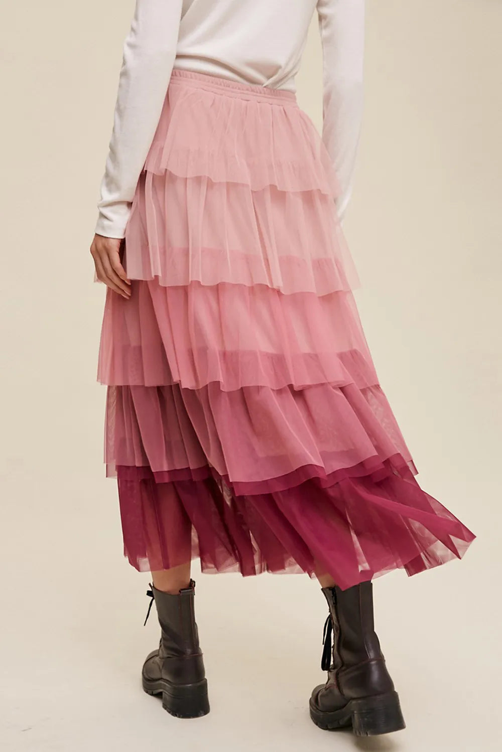 Elastic Waist Layered Tulle Midi Skirt - Grace Beauty H&C 