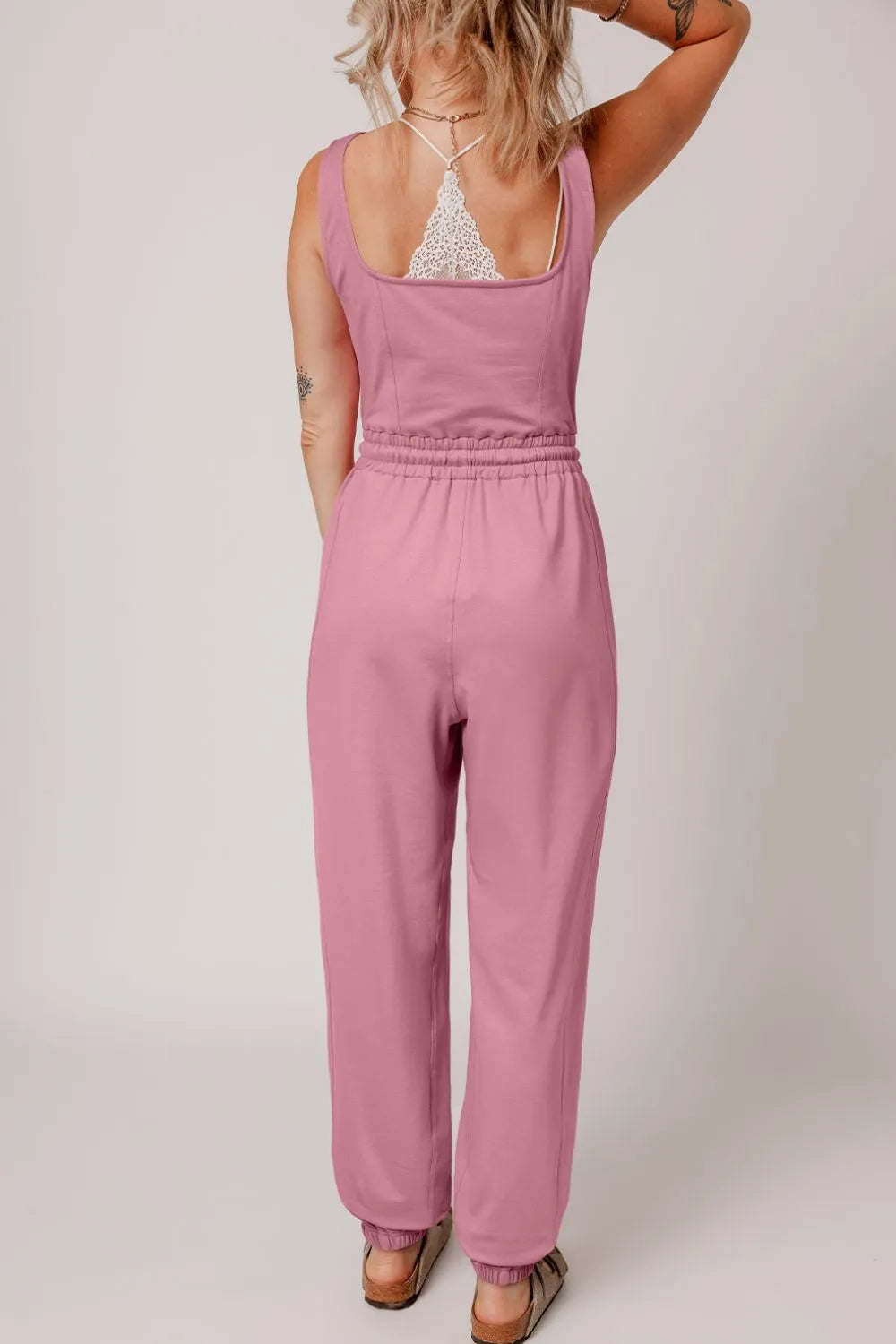 Elastic Waist Sleeveless Square Neck Jumpsuit – Chic One-Piece Outfit - Grace Beauty H&C 