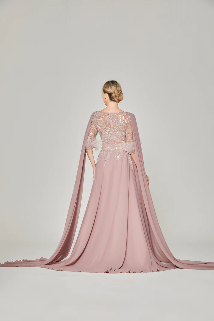 Mother Evening Gown with Shoulder Drapes Silhouette - Grace beauty H&C 