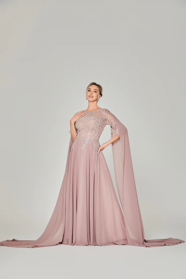 Mother Evening Gown with Shoulder Drapes Silhouette - Grace beauty H&C 
