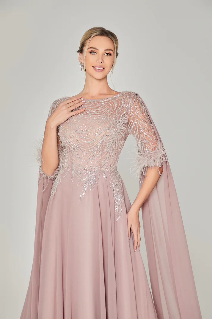 Mother Evening Gown with Shoulder Drapes Silhouette - Grace beauty H&C 