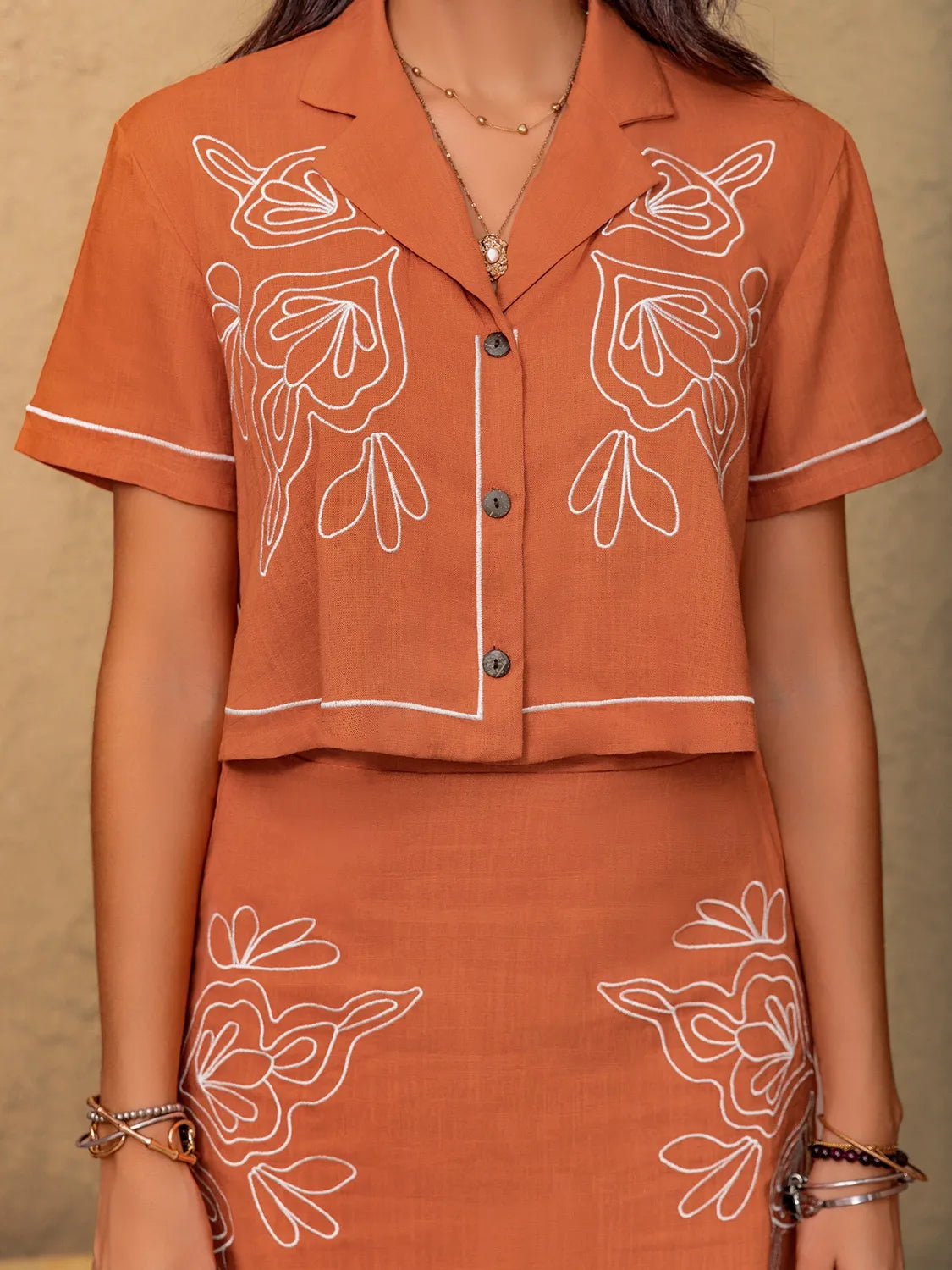Embroidered Short Sleeve Top and Mini Skirt Set - Grace Beauty H&C 