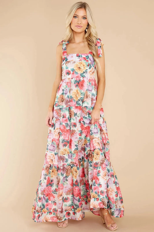 Floral Square Neck Wide Strap Maxi Dress - Grace Beauty H&C 