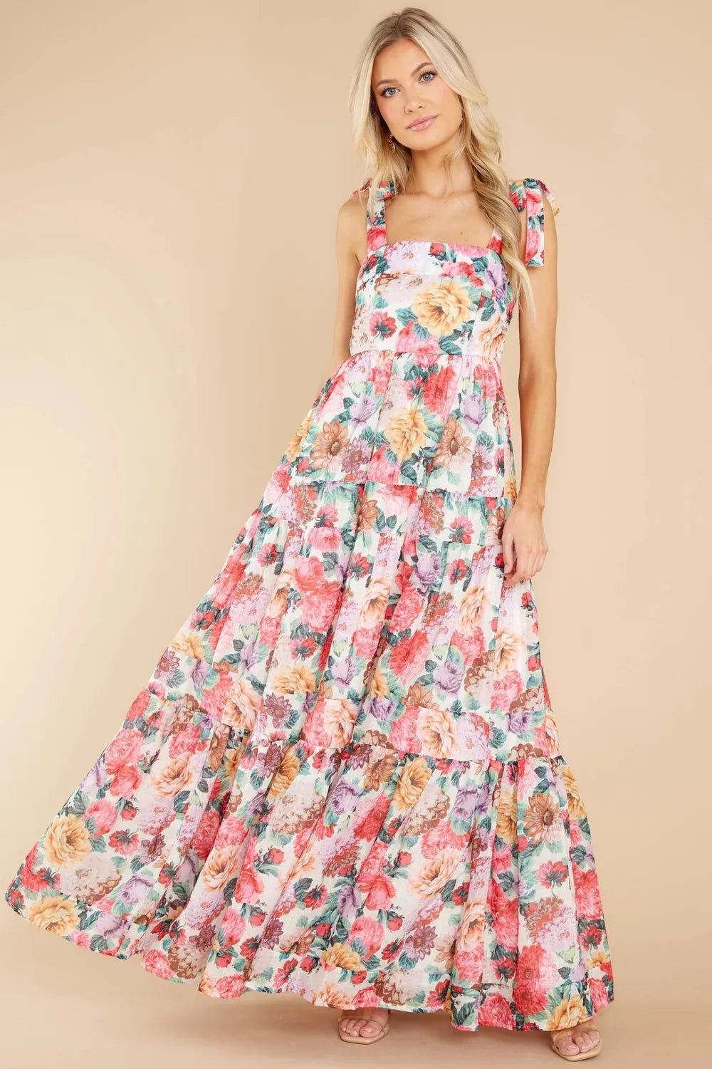 Floral Square Neck Wide Strap Maxi Dress - Grace Beauty H&C 