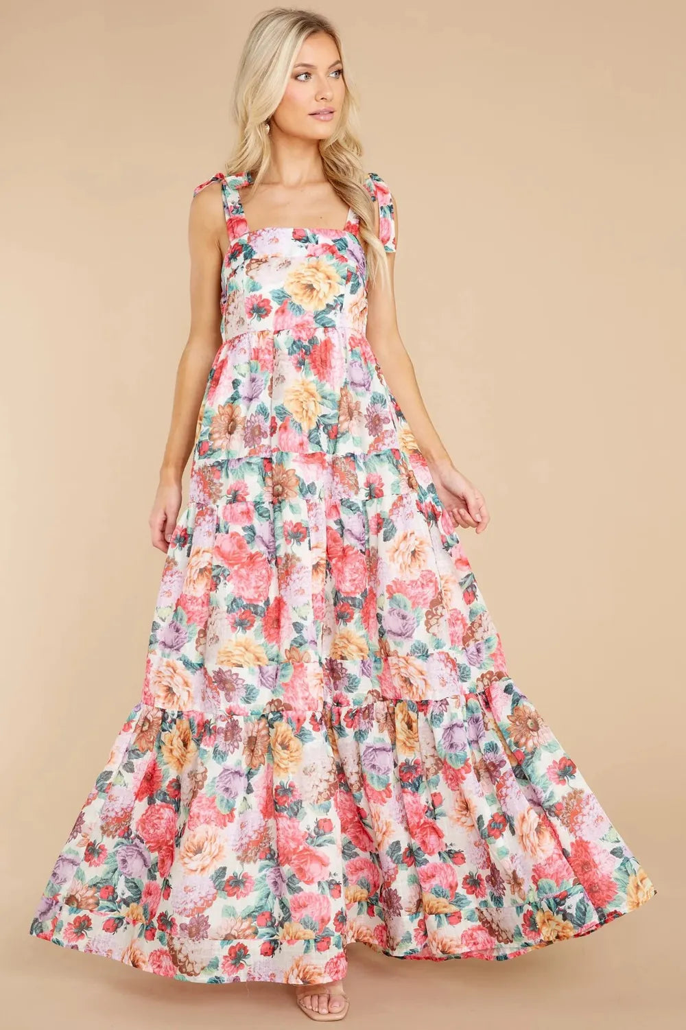 Floral Square Neck Wide Strap Maxi Dress - Grace Beauty H&C 