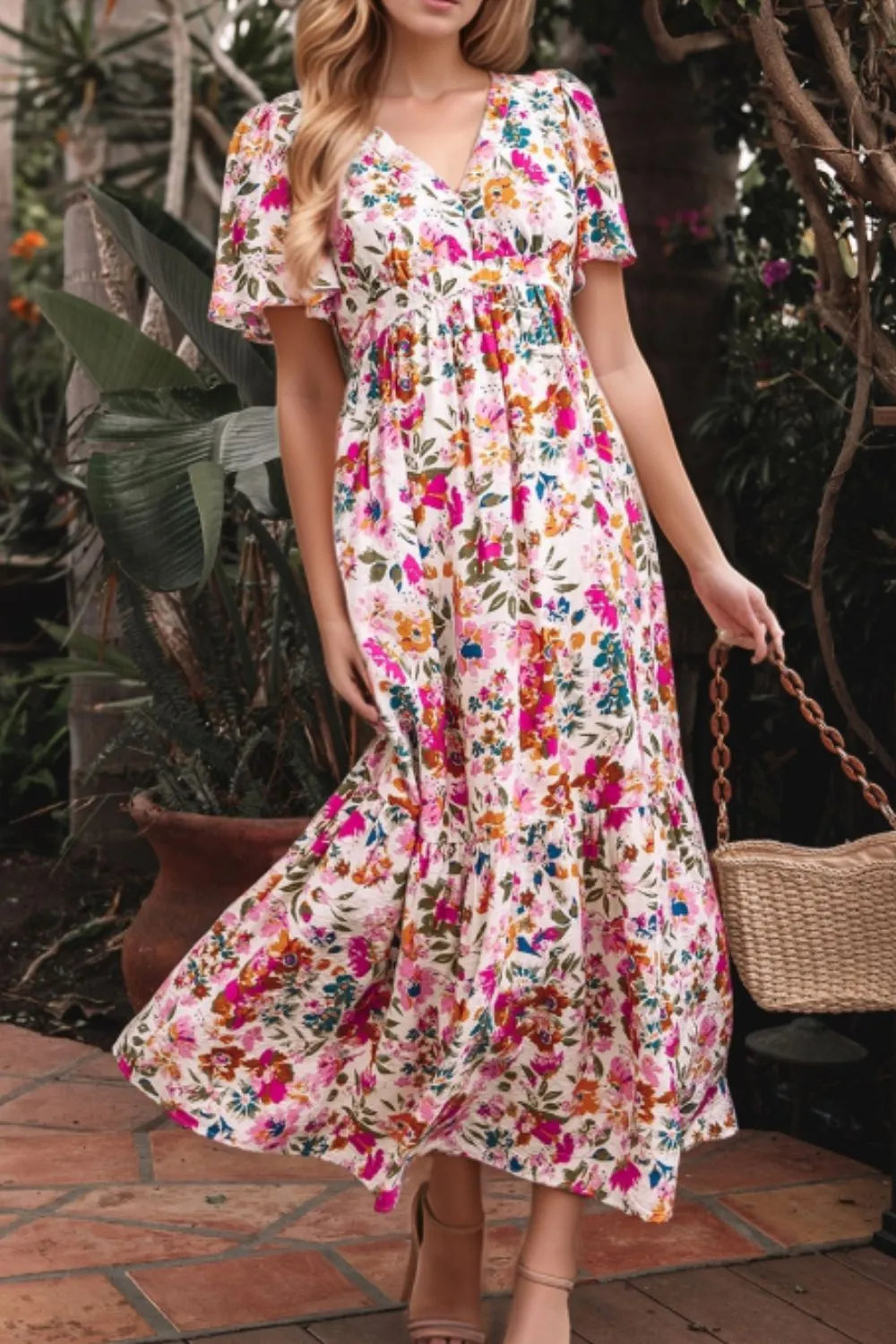 Floral V-Neck Dress with Pockets – Casual Short Sleeve Summer Fashion - Grace Beauty H&C 