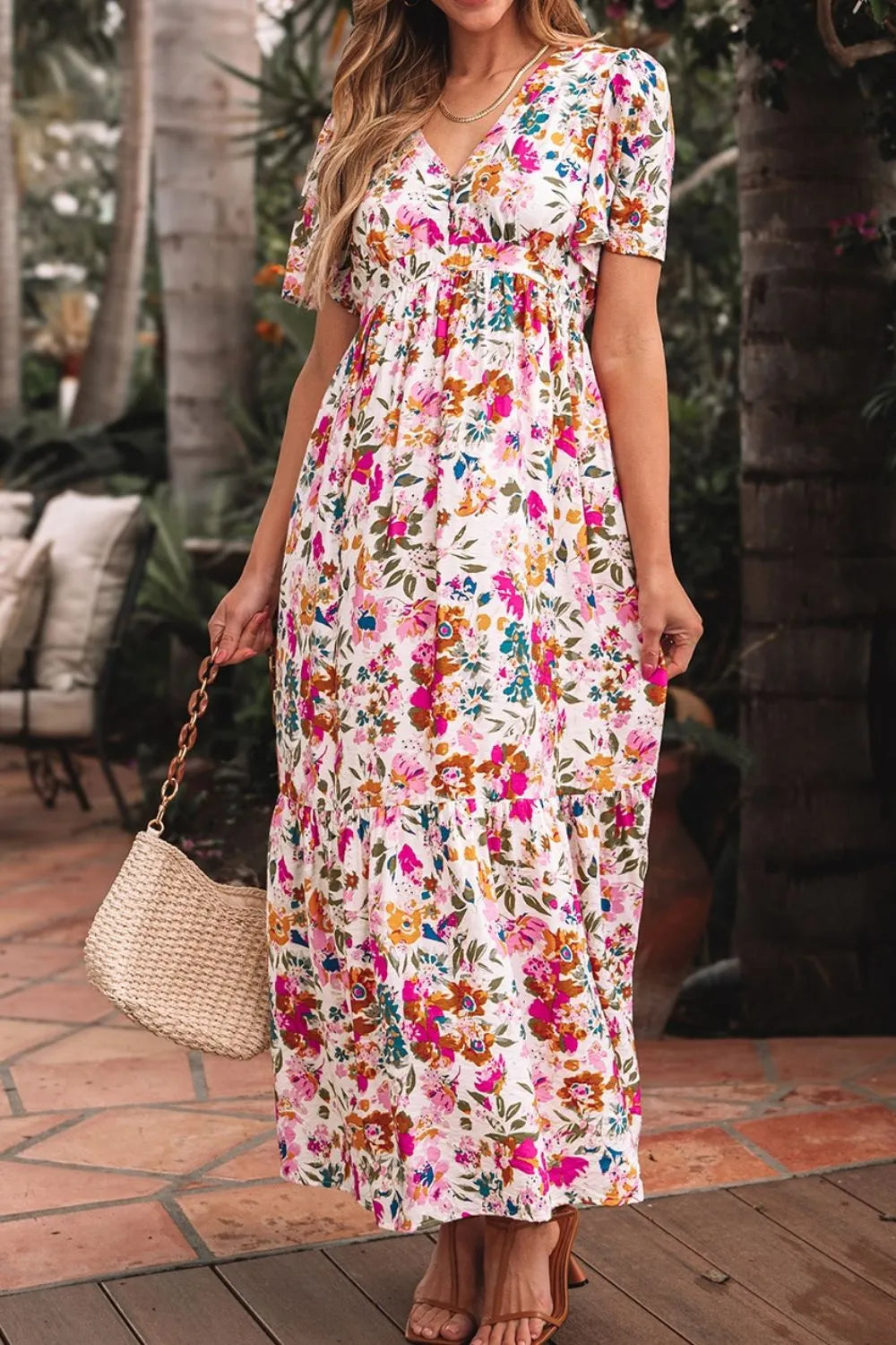 Floral V-Neck Dress with Pockets – Casual Short Sleeve Summer Fashion - Grace Beauty H&C 