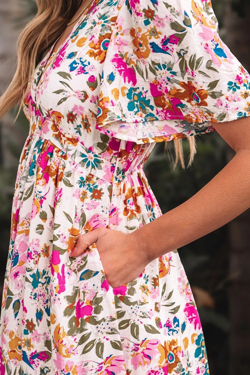 Floral V-Neck Dress with Pockets – Casual Short Sleeve Summer Fashion - Grace Beauty H&C 