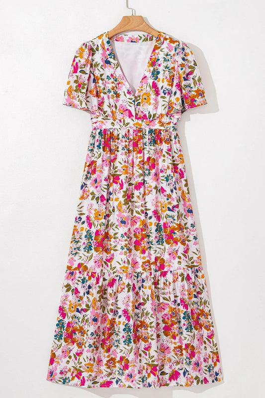 Floral V-Neck Dress with Pockets – Casual Short Sleeve Summer Fashion - Grace Beauty H&C 