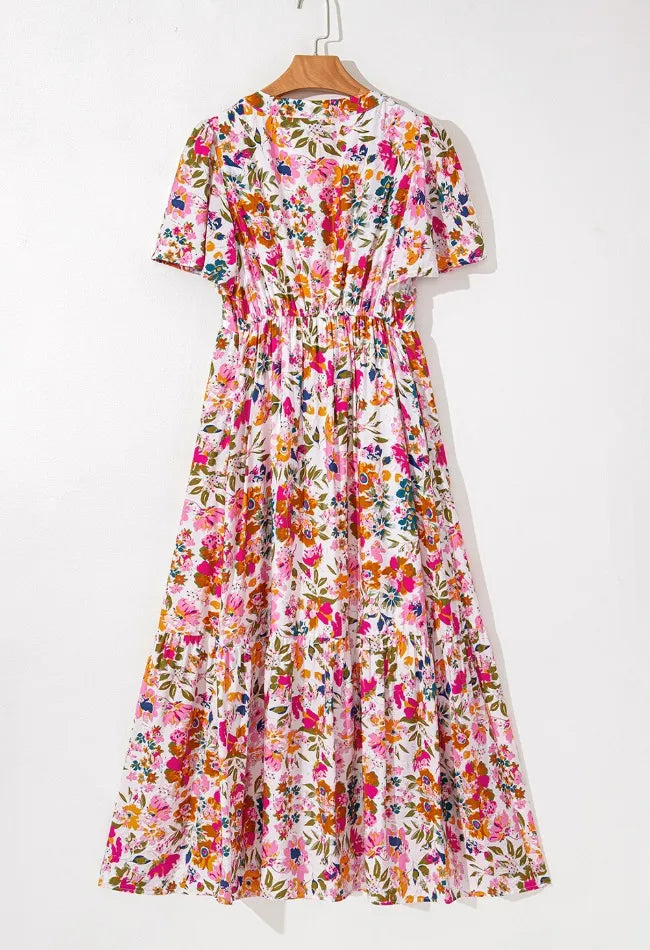 Floral V-Neck Dress with Pockets – Casual Short Sleeve Summer Fashion - Grace Beauty H&C 