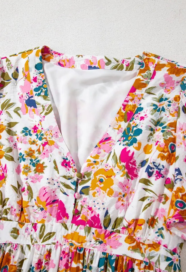 Floral V-Neck Dress with Pockets – Casual Short Sleeve Summer Fashion - Grace Beauty H&C 