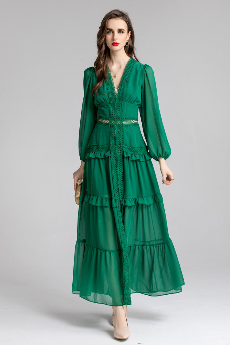 French fashion solid colour long dress - Grace Beauty H&C 