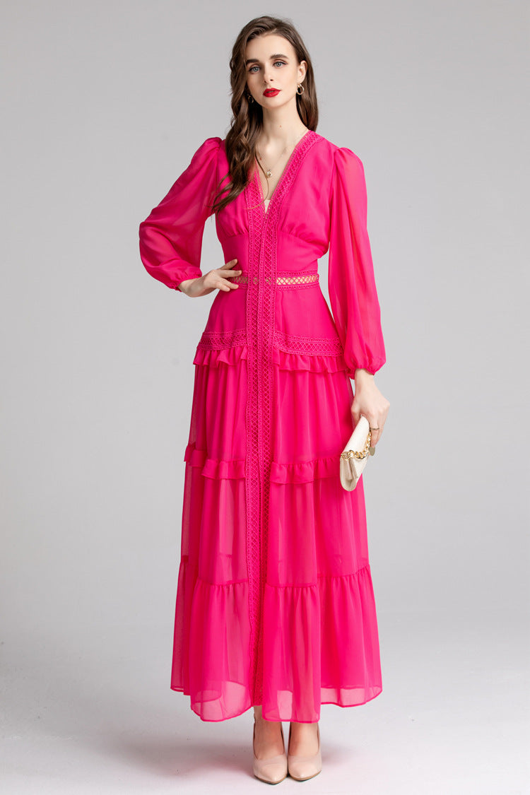 French fashion solid colour long dress - Grace Beauty H&C 