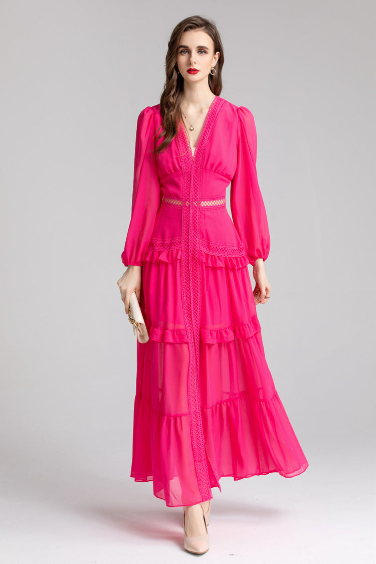 French fashion solid colour long dress - Grace Beauty H&C 