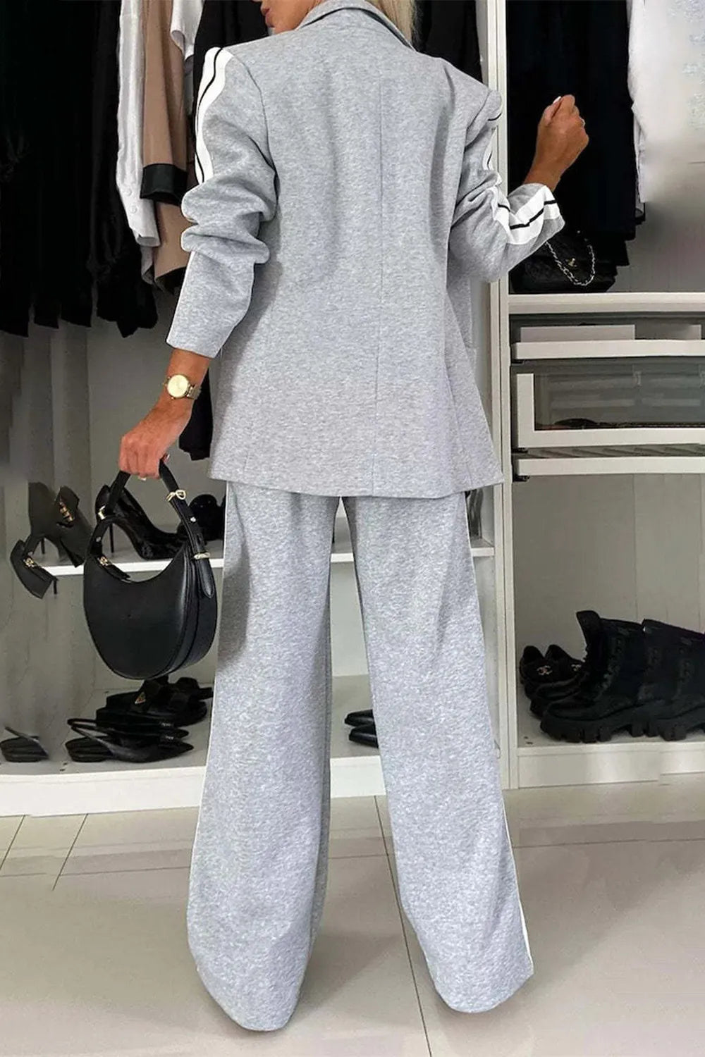 Full Size Two-Piece Pants Set – Contrast Lapel Collar Top & Matching Trousers - Grace Beauty H&C 