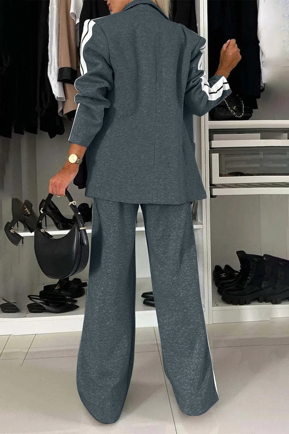 Full Size Two-Piece Pants Set – Contrast Lapel Collar Top & Matching Trousers - Grace Beauty H&C 