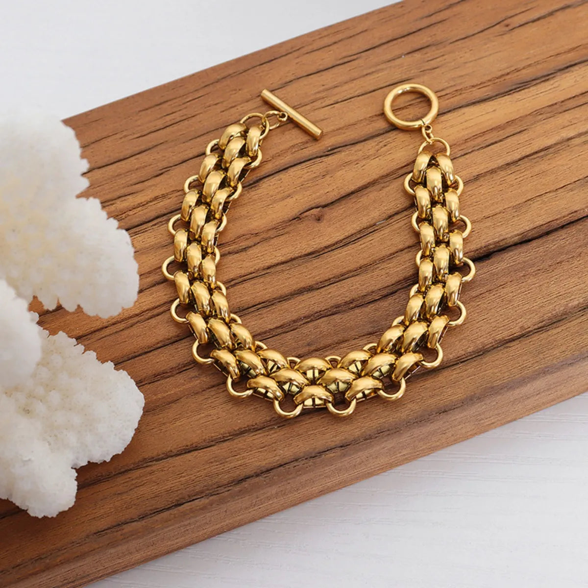 Gold Chain Link Jewelry Set with Necklace and Bracelet - Grace Beauty H&C 