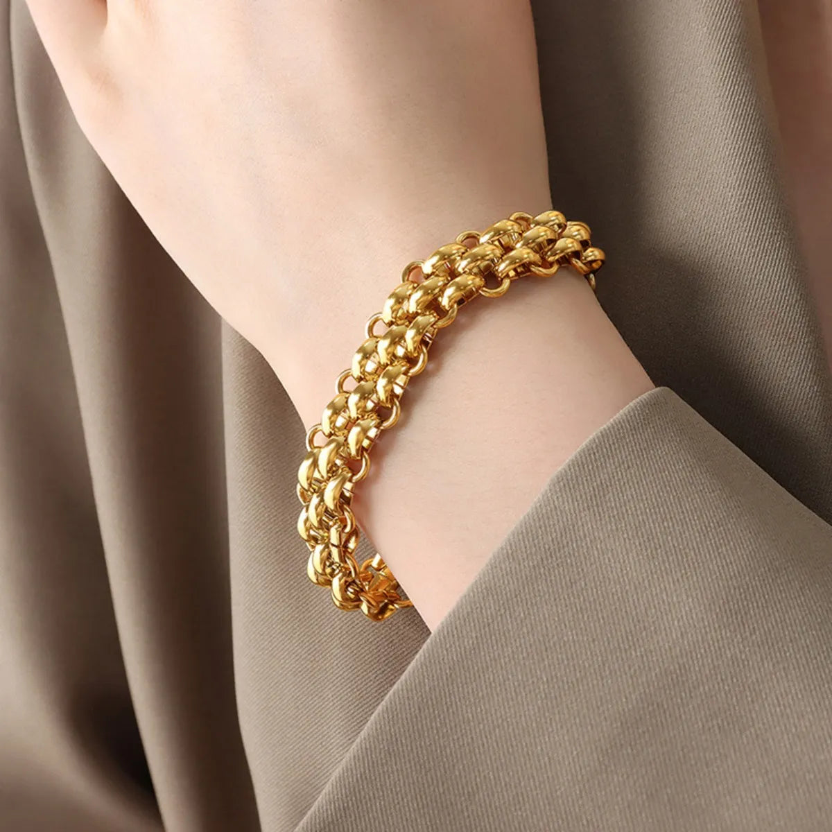 Gold Chain Link Jewelry Set with Necklace and Bracelet - Grace Beauty H&C 
