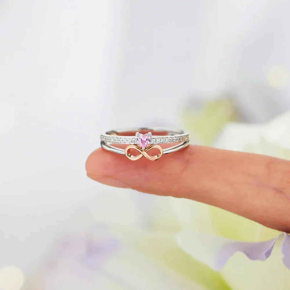 Heart Number 8 Zircon Double-Layered Ring - Grace Beauty H&C 
