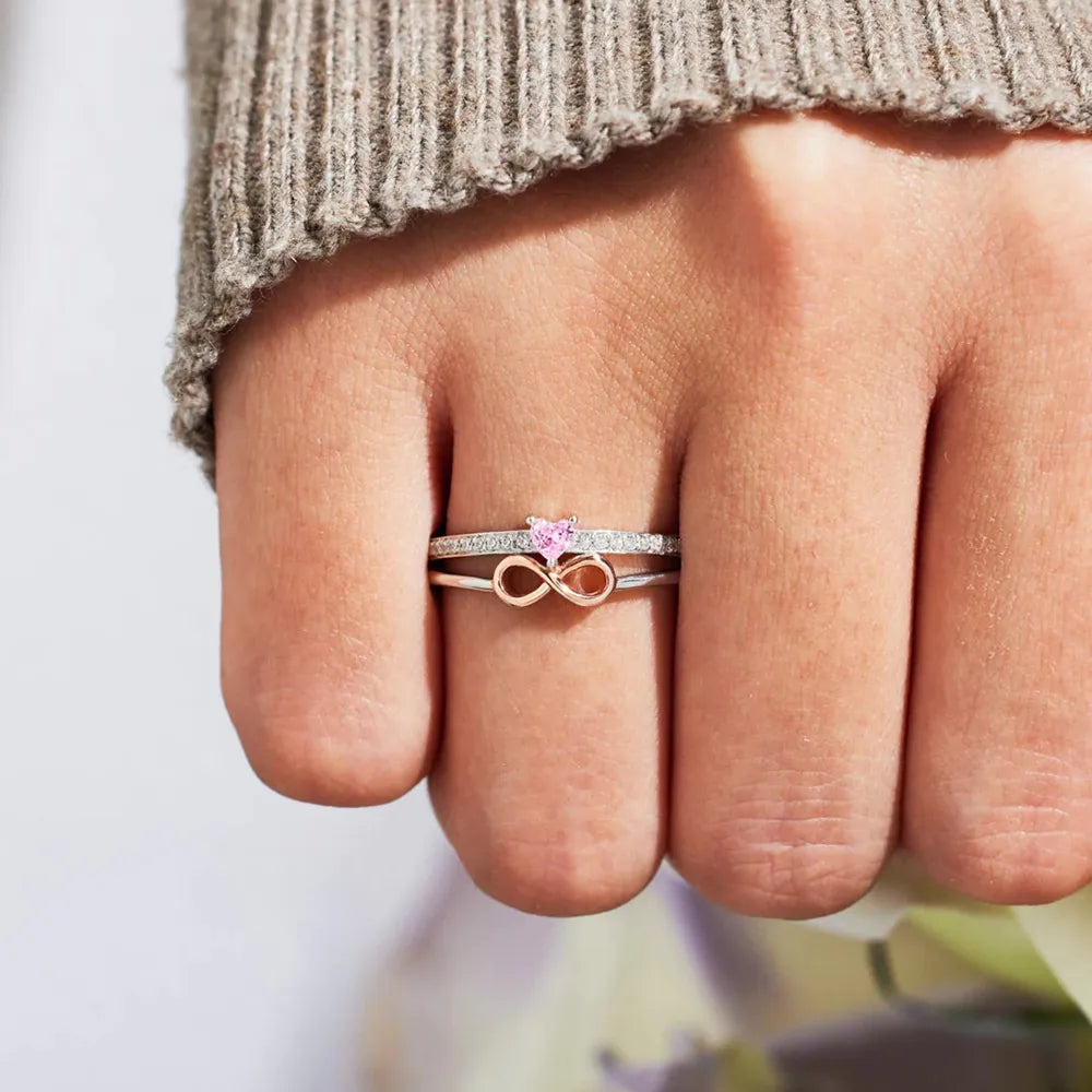 Heart Number 8 Zircon Double-Layered Ring - Grace Beauty H&C 
