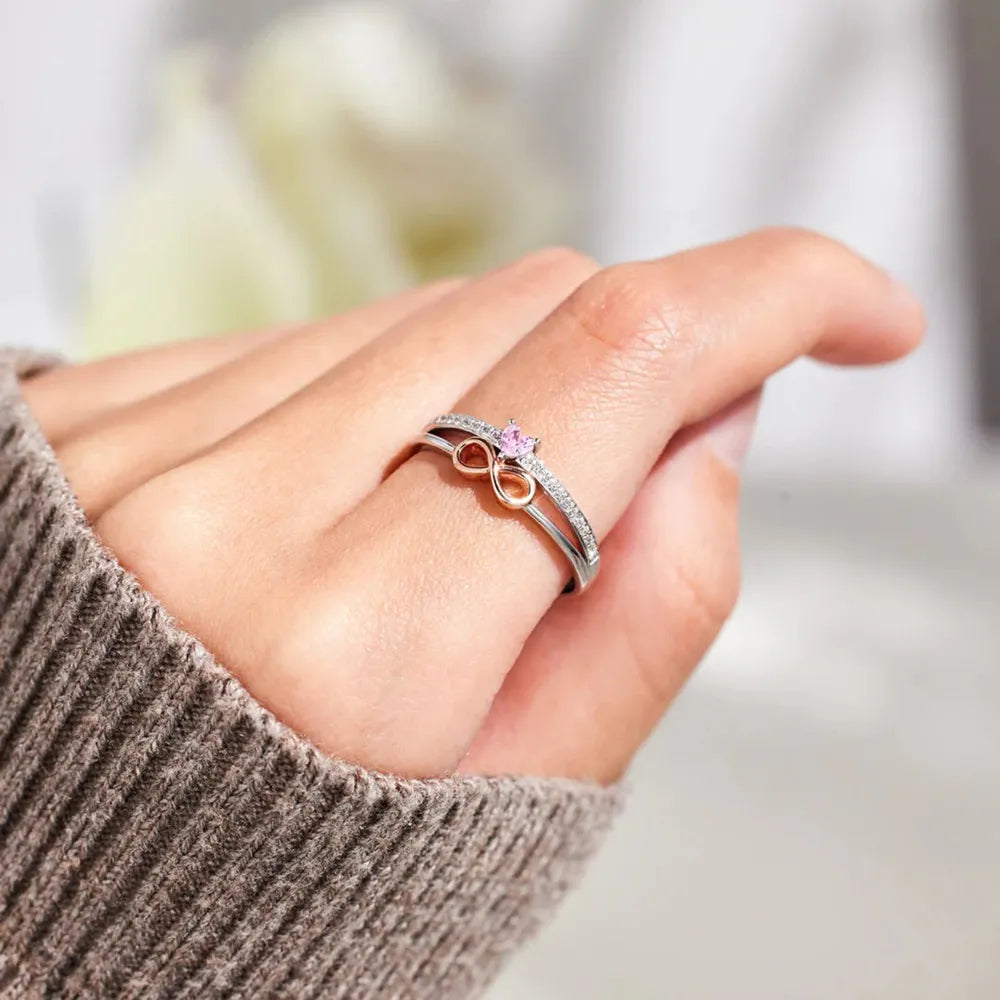 Heart Number 8 Zircon Double-Layered Ring - Grace Beauty H&C 