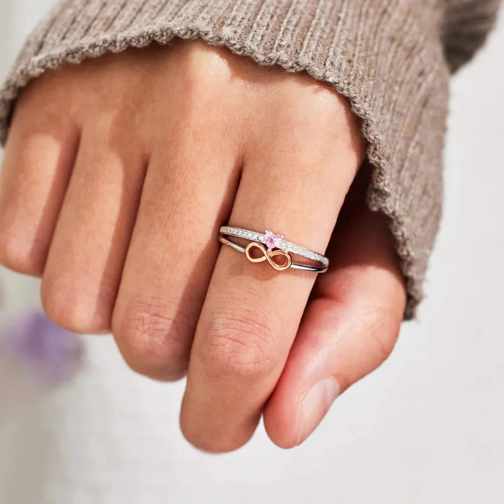 Heart Number 8 Zircon Double-Layered Ring - Grace Beauty H&C 