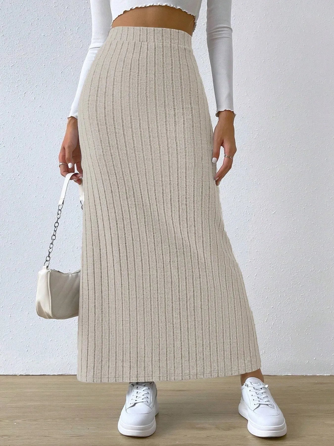 High Waist Ribbed Knit Maxi Skirt - Grace Beauty H&C 