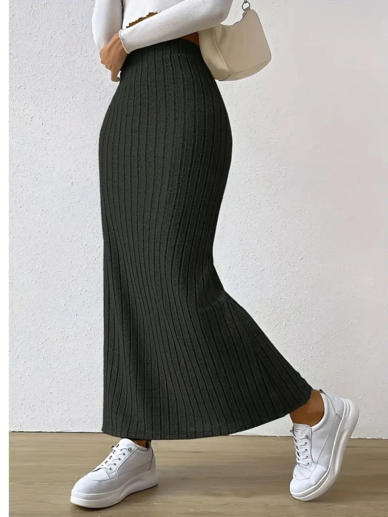 High Waist Ribbed Knit Maxi Skirt - Grace Beauty H&C 