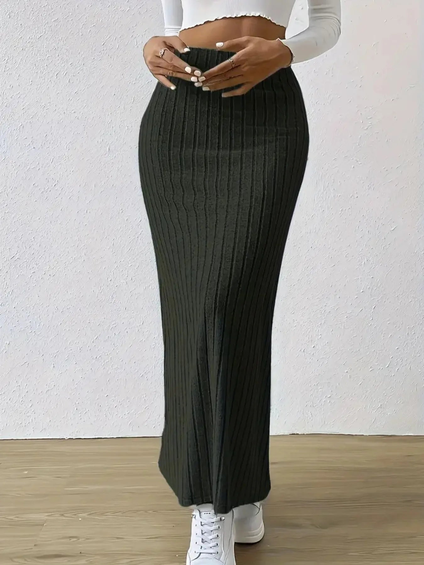 High Waist Ribbed Knit Maxi Skirt - Grace Beauty H&C 