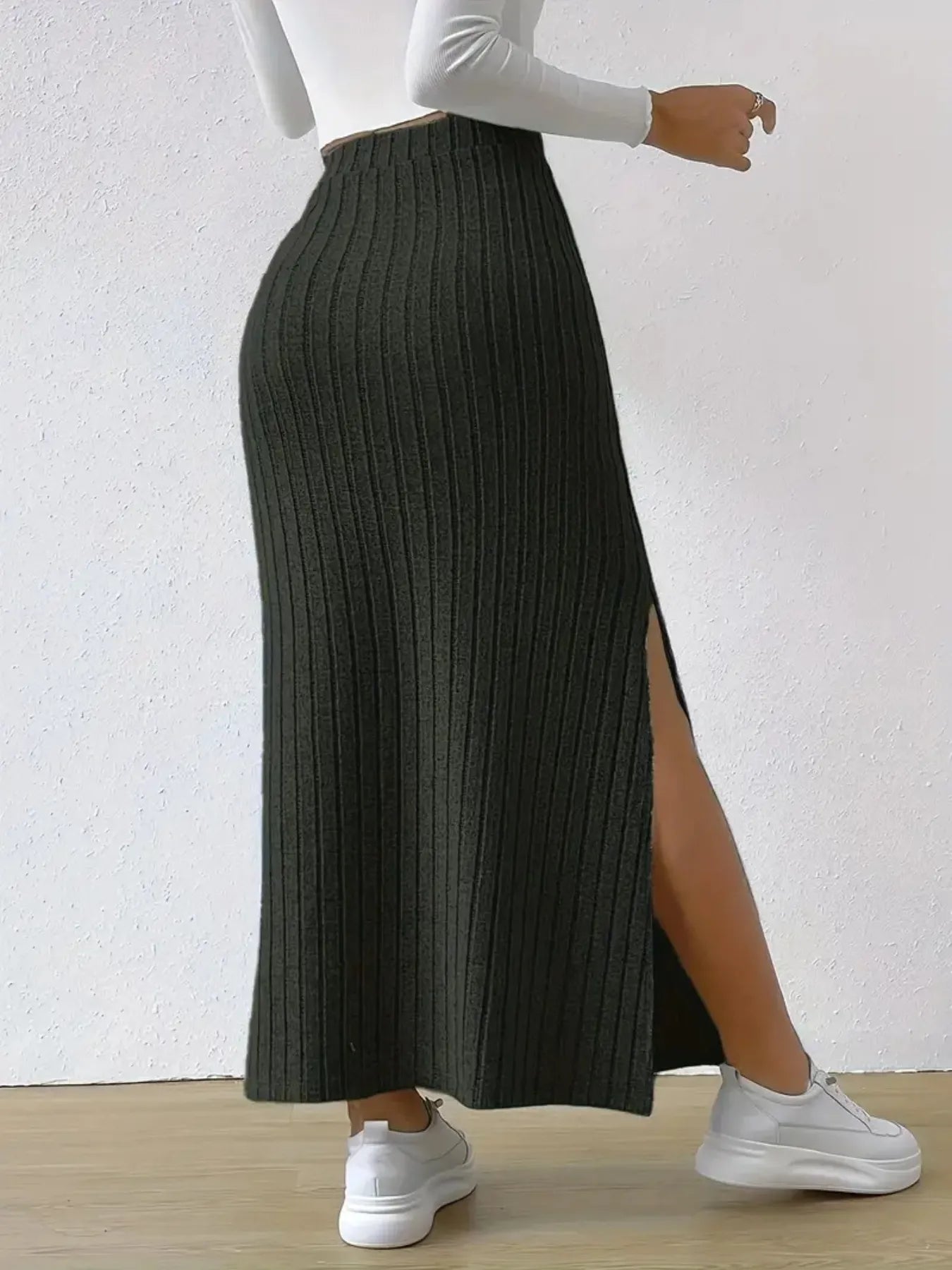 High Waist Ribbed Knit Maxi Skirt - Grace Beauty H&C 