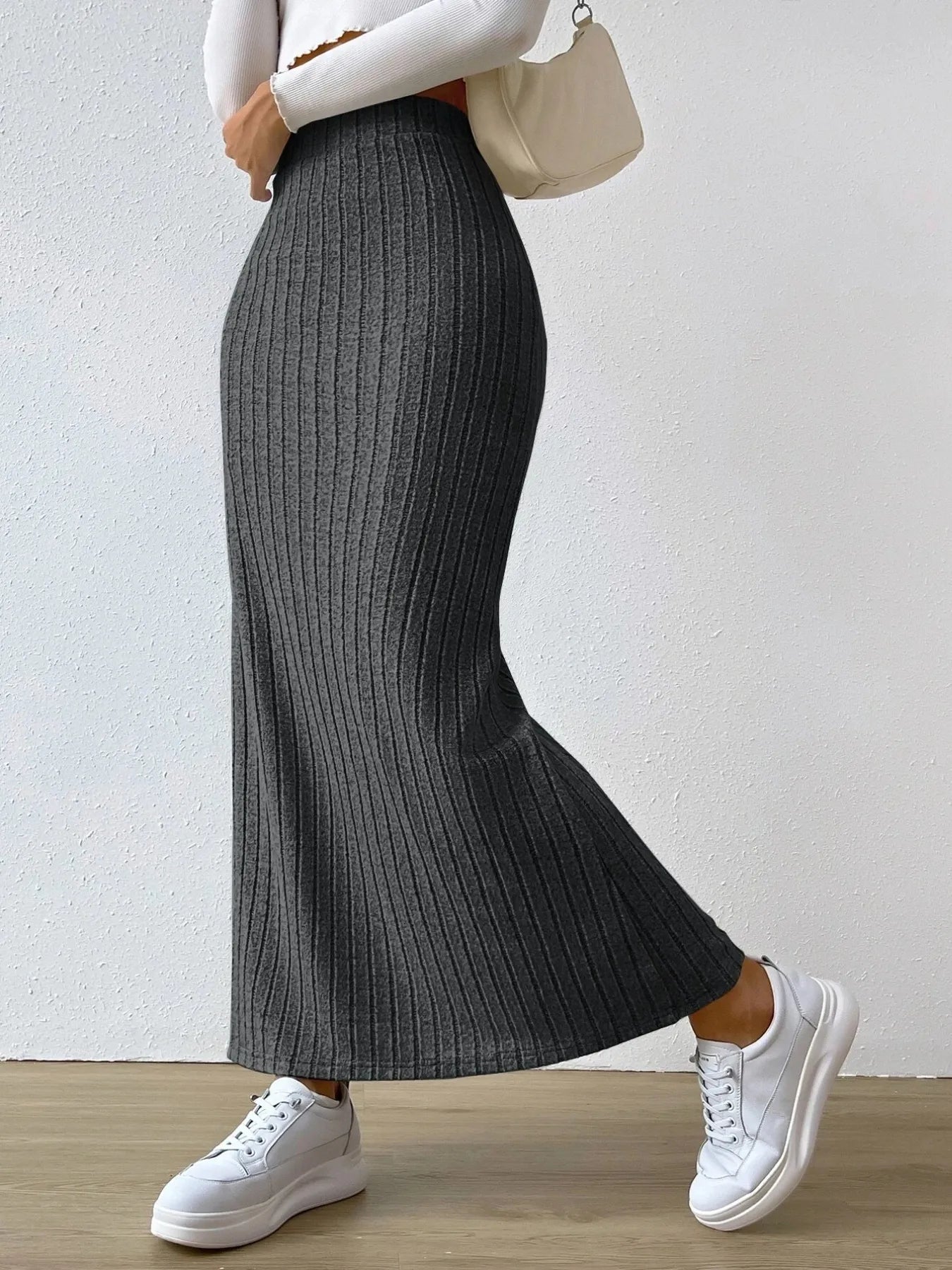 High Waist Ribbed Knit Maxi Skirt - Grace Beauty H&C 