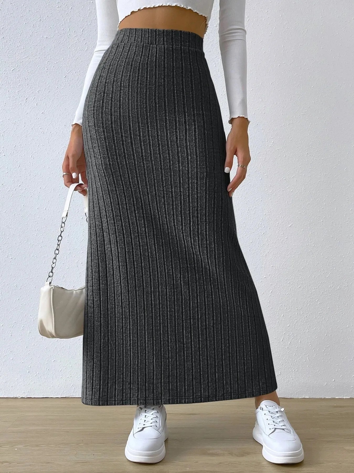 High Waist Ribbed Knit Maxi Skirt - Grace Beauty H&C 