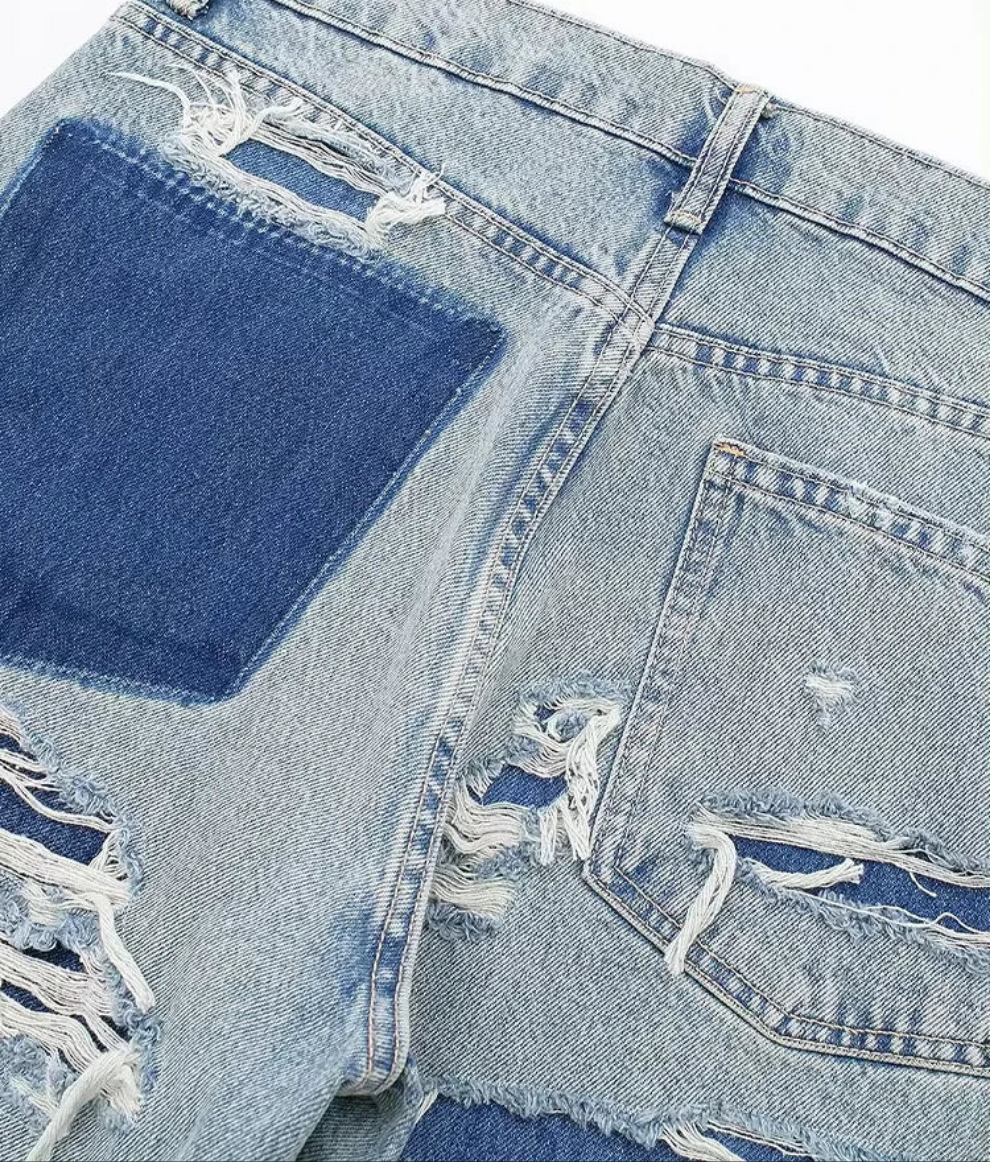 Women's Fashion Denim Blue Jeans Distressed - Grace Beauty H&C 
