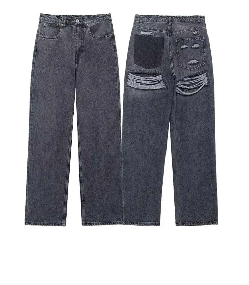 Women's Fashion Denim Blue Jeans Distressed - Grace Beauty H&C 