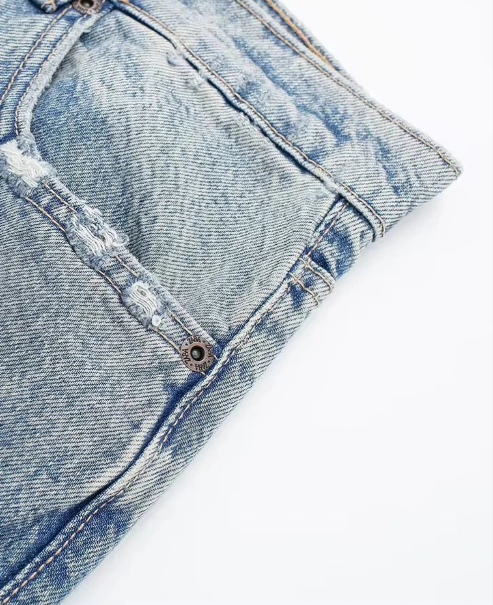 Women's Fashion Denim Blue Jeans Distressed - Grace Beauty H&C 