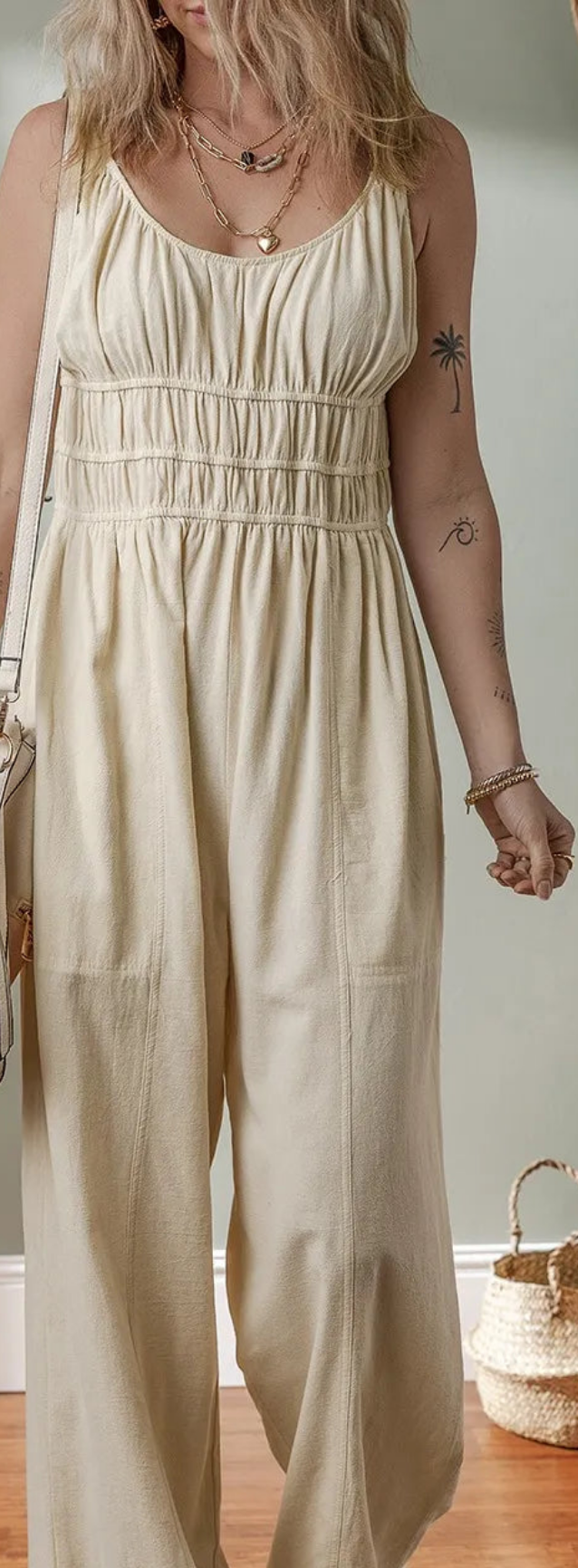 Ruched Sleeveless Wide Leg Jumpsuit - Grace Beauty H&C 