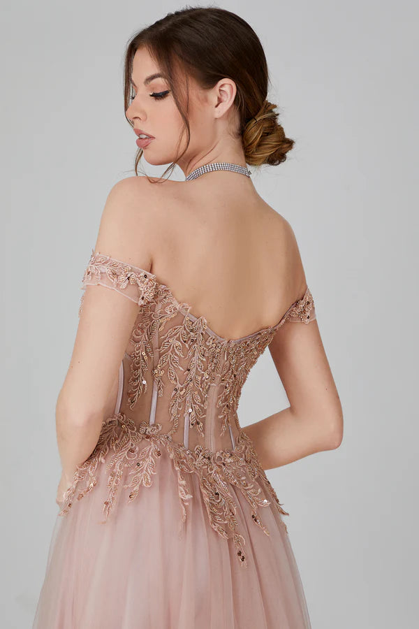 Elegance Lace Applique Capelet Prom Gown - Grace beauty H&C 